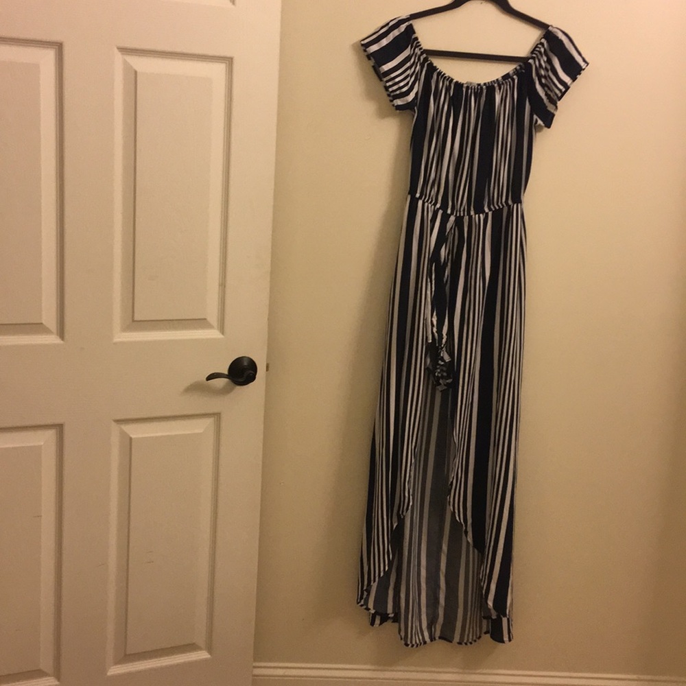 Blue & white off the shoulder romper/maxidress